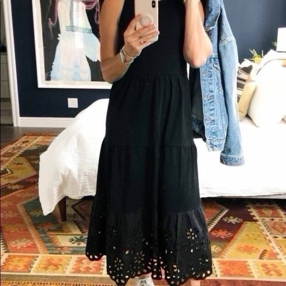 NEW J.Crew Cotton Maxi Eyelet Tiered Bottom Black Dress XXS - Picture 5 of 15